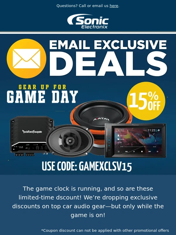Sonic Electronix - Game Day Exclusive Sale – 15% OFF hot audio items!