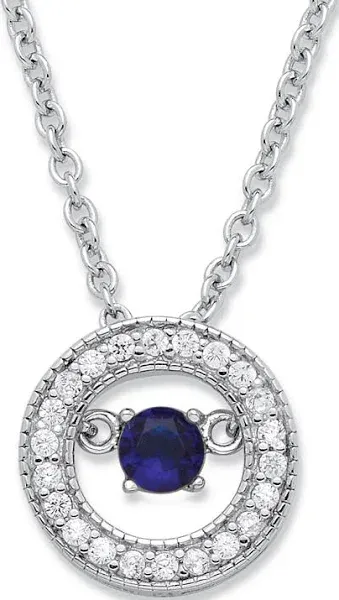 PalmBeach Jewelry Sterling Silver CZ in Motion Birthstone Halo Pendant Necklace