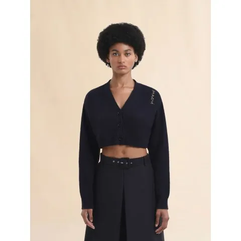 Marni Cropped blue cashmere cardigan with Marni Symbol