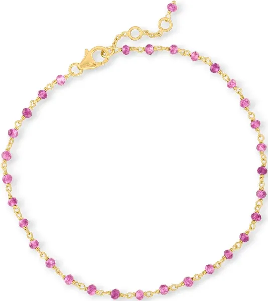 18kt Gold Over Sterling 5.5 ctw Pink Tourmaline Bead Anklet