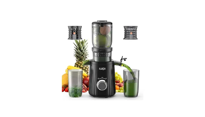 Cold Press Juicer, Slow Masticating Juicer Machines for Whole Vegetable and Fruit, 4.3″ Feed Chute, BPA Free, Easy Clean Juice Extractor Machine to Unlock Fresh & Nutritious Juices (Black)