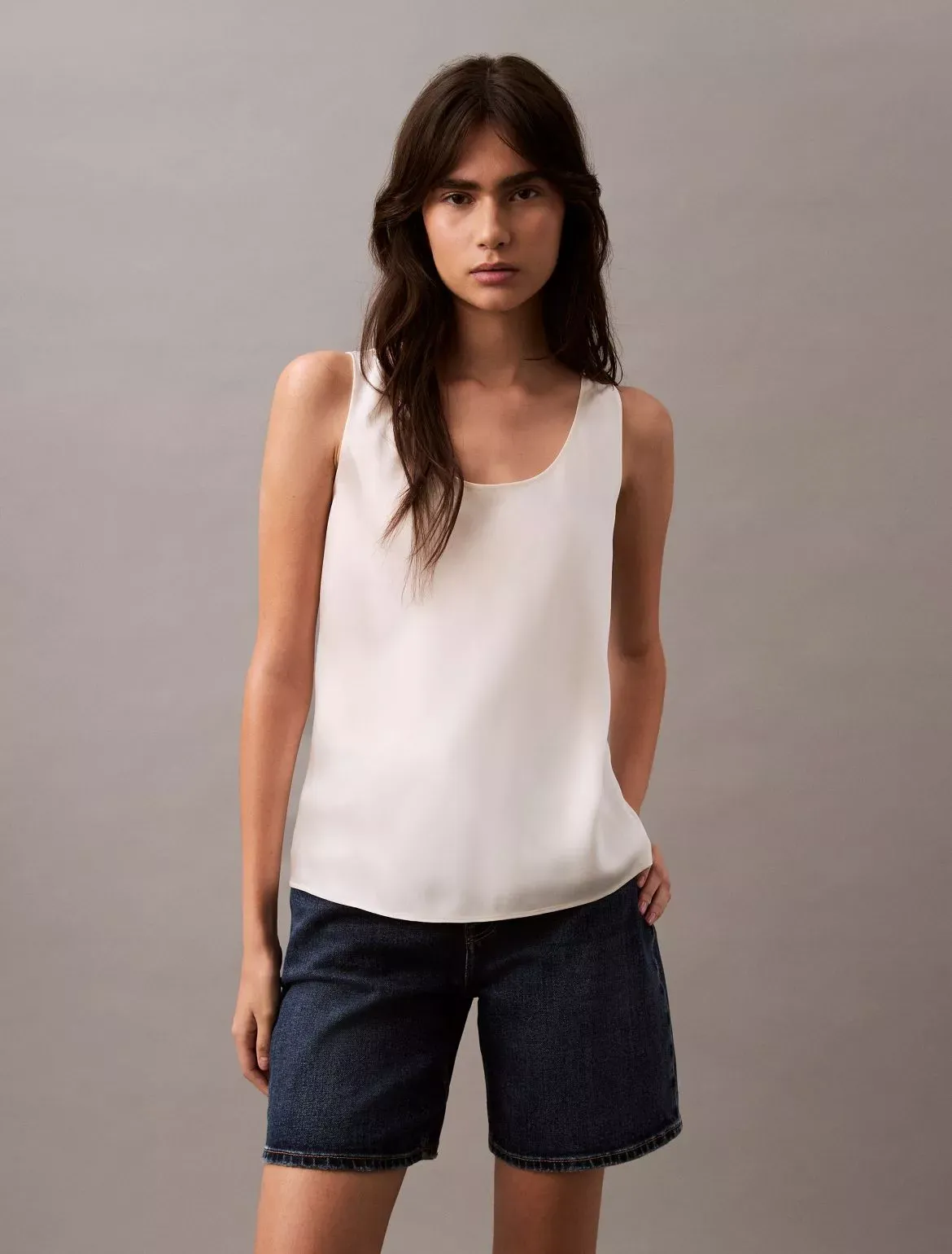 Calvin Klein Women's Viscose Satin Tank Top - White - 10
