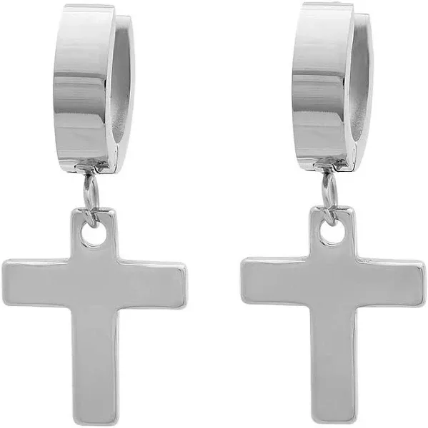 Womens Steeltime Cross Dangle + Huggie Stainless Steel Earrings