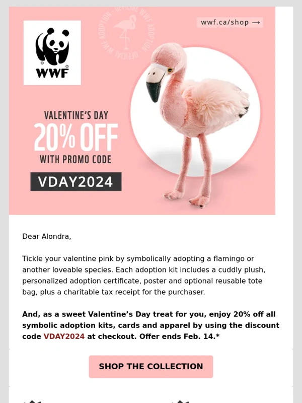 WWF - Save 20% off symbolic adoptions this Valentine's Day