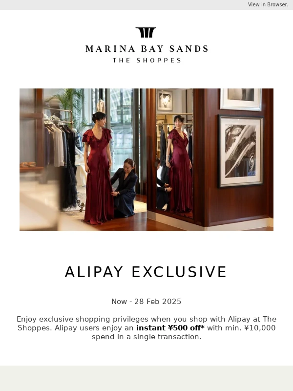 Marina Bay Sands - The Shoppes | Enjoy exclusive shopping privileges with Alipay