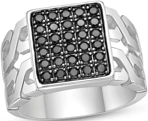Sterling Silver Black Spinel Multi-Stone Ring for Men