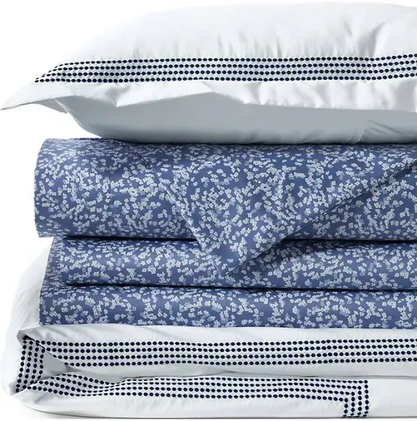 Lands End 400 Thread Count Premium Supima Cotton No Iron Sateen Embroidered Duvet Bed Cover
