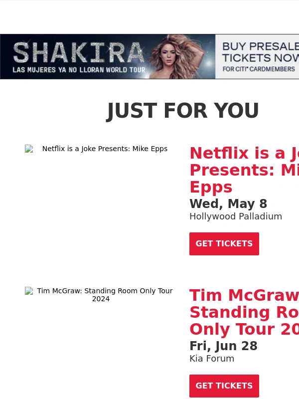 Live Nation - Your Upcoming Concert Lineup: Mike Epps,Tim McGraw,The Doobie Brothers