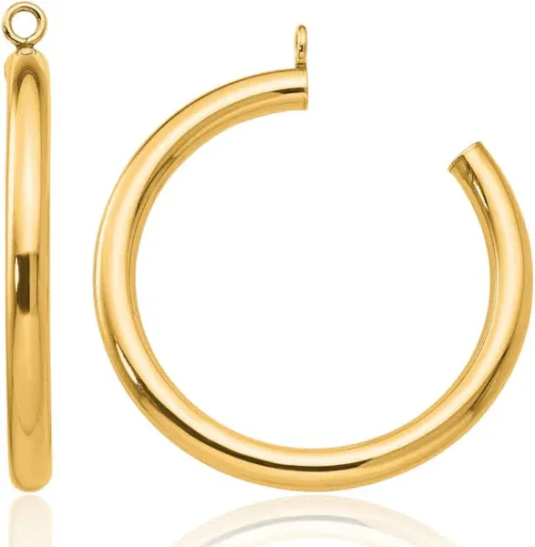14K Solid White Gold Tube Hoop Earring Jackets for Studs
