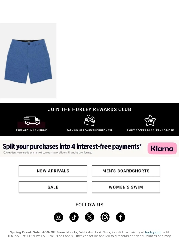 Hurley - Spring break for less: 40% off trunks,tees,walkshorts