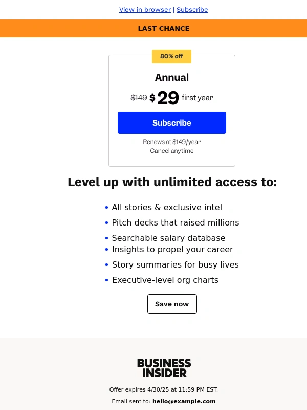 Business Insider - Our spring sale ends soon - $29 for just 1 year