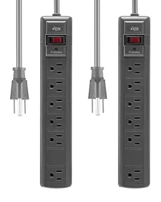 $8.49*: 2-Count KMC 6-Outlet Surge Protector Power Strip w/ 6' Cord (1200 Joules) at Amazon
