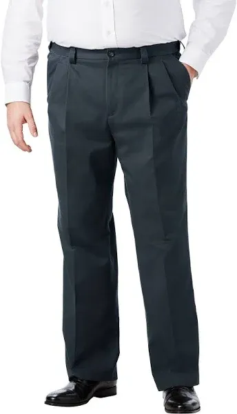 KingSize Men's Relaxed Fit Wrinkle-Free Expandable Waist Pleated Pants
