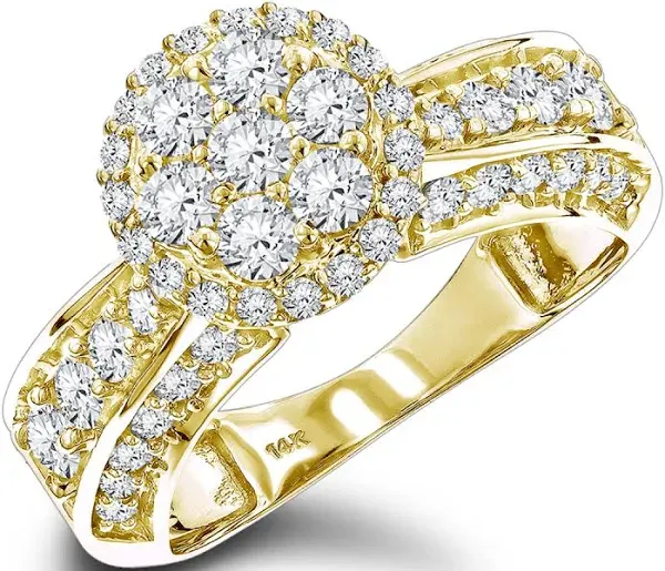 ItsHot 14K Gold Cluster Diamond Ring 1.6ct for Ladies