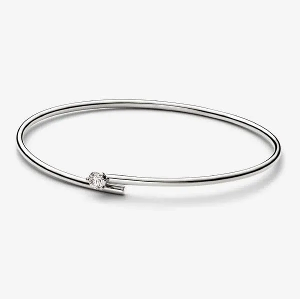 Pandora Nova 14K White Gold Lab-Grown Diamond Open Bangle