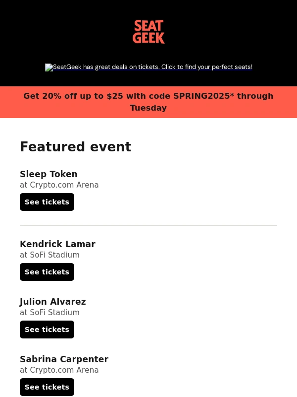 SeatGeek - Coming to Los Angeles: Sleep Token,Kendrick Lamar,Julion Alvarez and more!