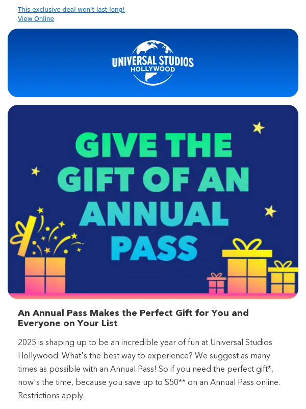 Universal Studios Hollywood - Give the Gift of Endless Fun with an Annual Pass
