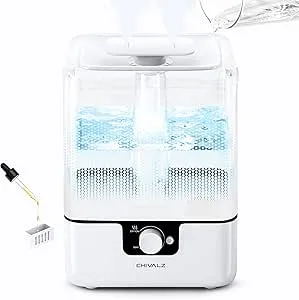 6L Humidifiers for Bedroom Large Room Home, CHIVALZ Cool Mist Top Fill Humidifiers for Baby Nursery and Plants, 26dB Quiet, Nightlight, Up to 50 Hours, Oil Diffuser 1 Pack + 2 Mist Outlets