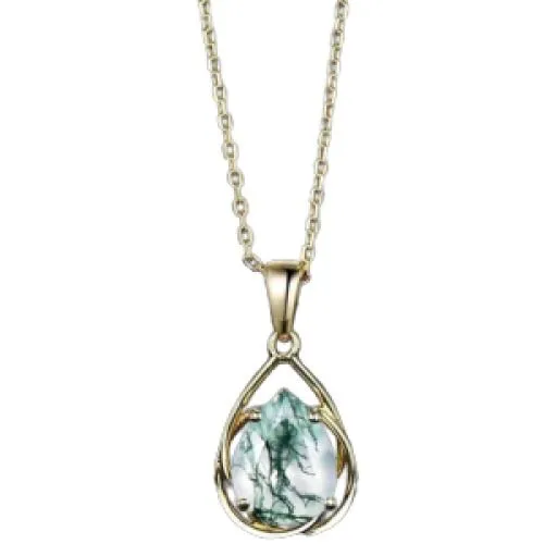 Pear Cut Moss agate Necklace