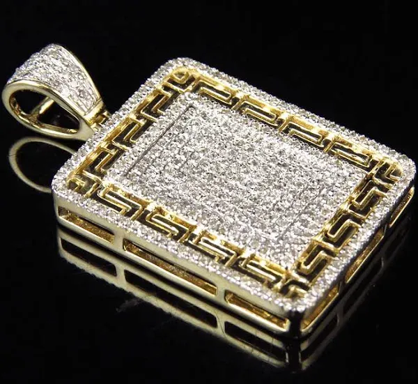 10K Yellow Gold Bismark Border Dog Tag Medallion Charm Pendant