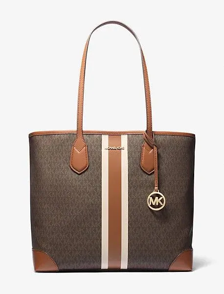 MICHAEL KORS Eva Large Signature Logo Stripe Tote Bag