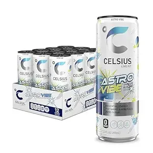 CELSIUS ASTRO VIBE Sparkling Blue Razz, Sugar Free Energy Drink, 12 Fl Oz (Pack of 12)