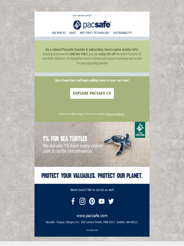 Pacsafe - Starts tomorrow: 25% off our best-selling collection