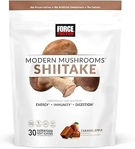 FORCE FACTOR Modern Mushrooms Soft Chews, Shiitake Mushrooms Supplement to Support Energy, Immunity, and Digestive Health, Antioxidants Supplement, Delicious Caramel Apple Flavor, 30 Soft Chews
