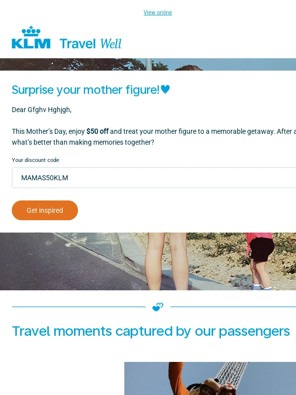 KLM Royal Dutch Airlines - Surprise! Here’s $50 off for Mother’s Day