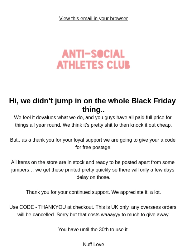 Anti Social Social Club - FREE POSTAGE