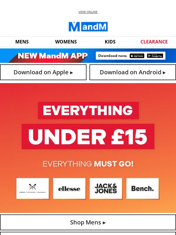 MandM - Everything UNDER £15 ? Crew Clothing,Ellesse,JACK & JONES