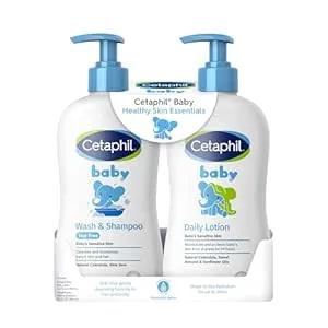 Cetaphil Baby Wash & Shampoo Plus Body Lotion, Healthy Skin Essentials, Head to Toe Hydration for up to 24 Hours, for Delicate, Sensitive Skin, 2-Pack,White
