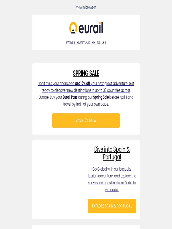 Eurail - Don’t miss out! 15% off all Eurail Passes ?