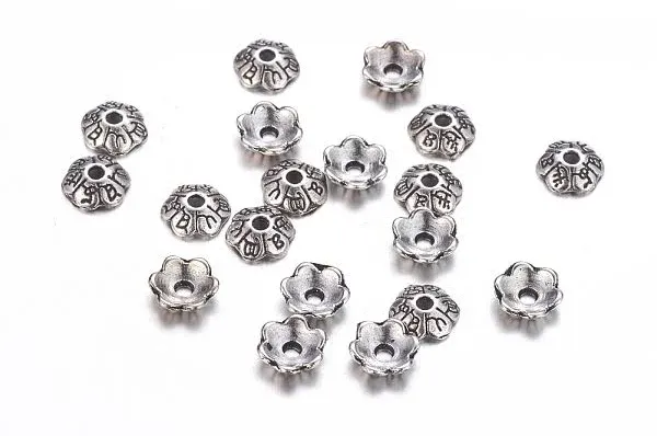 6-Petal Tibetan Style Alloy Flower Bead Caps