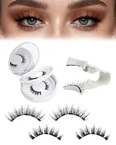 EMEDA Natural Look Magnetic Eyelashes Kit 2 Pairs Reusable Double Sided Magnetic Lashes With Applicator and Mirror, No Glue Needed Strip Lashes, Black(Manga Look 5-11mm)