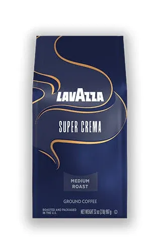 Lavazza Super Crema Ground Coffee Medium Roast Arabica and Robusta Blend 32 oz Bag (Pack of