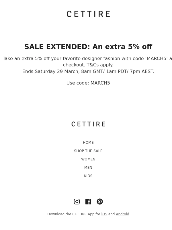 Cettire - SALE EXTENDED: An extra 5% off