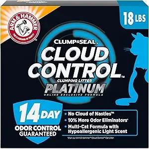 Arm & Hammer Cloud Control Platinum Multi-Cat Clumping Cat Litter with Hypoallergenic Light Scent, 14 Days of Odor Control, 18 lbs, Online Exclusive Formula