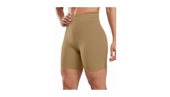 gaimoliso Womens Biker Shorts 5″ Covered Waistband Workout Gym Athletic Yoga Soft Shorts Underwear Spandex Khaki