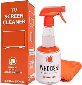 WHOOSH! Screen Shine Pro 16.9 fl oz Refillable TV Screen Cleaner with Microfiber Cloth - Streak-Free Cleaner for Flat Screen, OLED TV, LCD, Smart TV, and Monitors - Non-Toxic and Odorless Formula