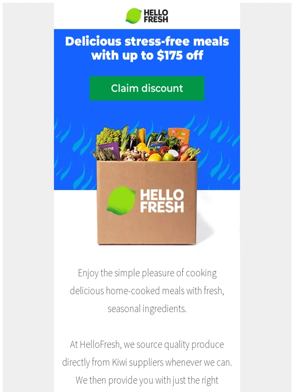 HelloFresh - Enjoy delicious dinners with up to $175 off!
