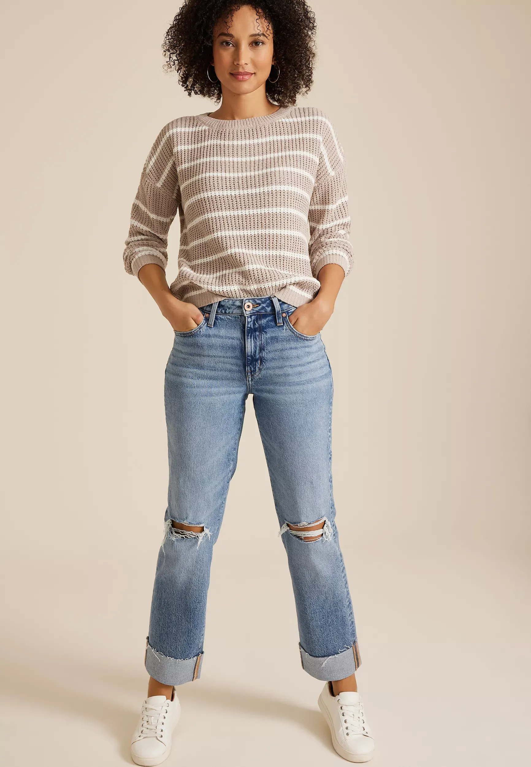 Maurices Women's Edgely™ High Rise Raw Cuff Hem Relaxed Straight Jeans Blue  - 16