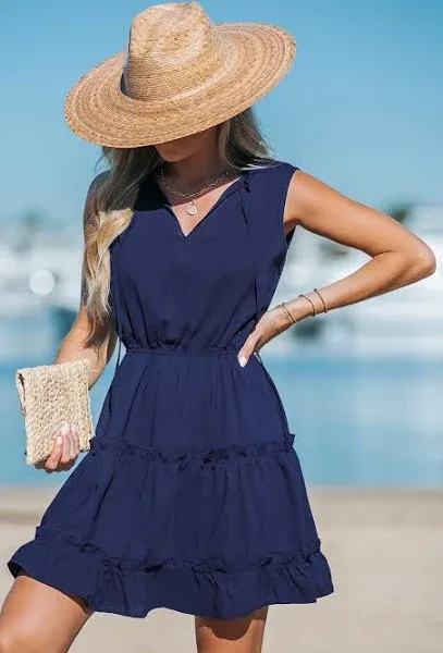 Cupshe Sleeveless Ruffled Tie Neck Mini Dress with Pockets