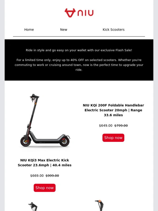 NIU - Flash Sale Alert: Up to 40% OFF on Selected Scooters! ?