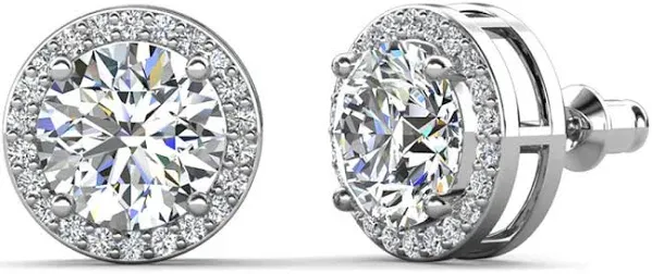 Cate & Chloe Ariel 18k Gold Plated Halo Stud Earrings with Simulated Diamonds Gift for Women
