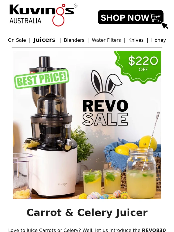 Kuvings - REVO830 Carrot and Celry Juicer. Save $220