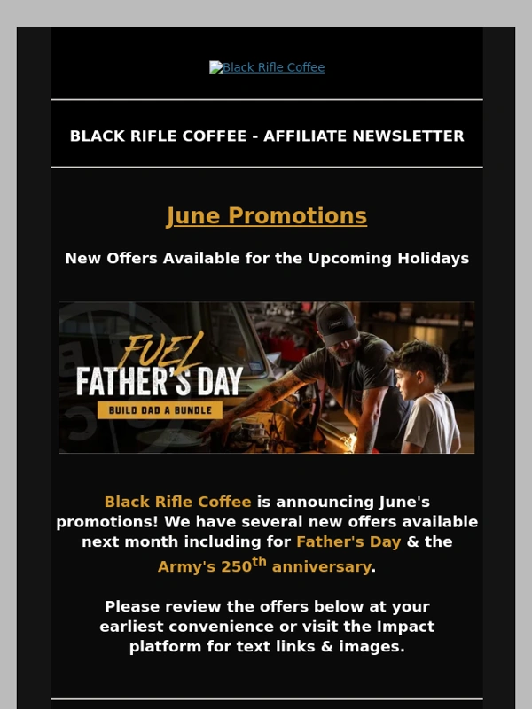 Black Rifle Coffee Company - Fwd: Black Rifle Coffee Affiliate:: New Offers Available for June!