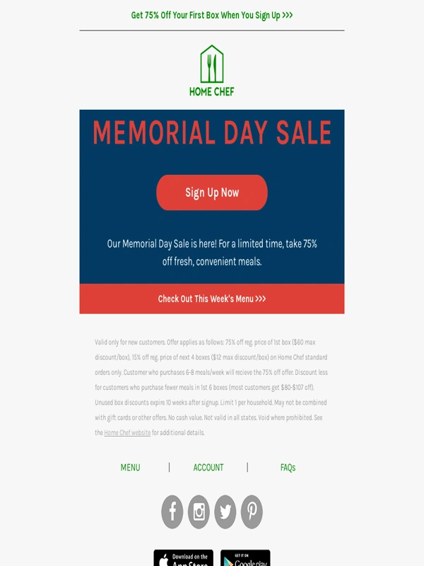 Home Chef - Tasty deals are in bloom ? Don’t miss our Memorial Day Sale!