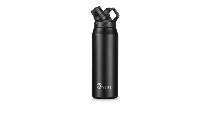 CVLIFE Insulated Water Bottle, 32 Ounces Stainless Steel Metal Water Bottle, Slanted Lid Design Travel Thermos Bottle, BPA Free, Lightweight and Leakproof, Suitable for Sports, Travel, Hiking, Black