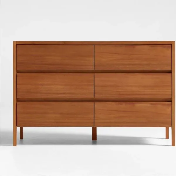 Crate & Kids Nova 50" Natural Acacia Wood Wide 6-Drawer Kids Dresser